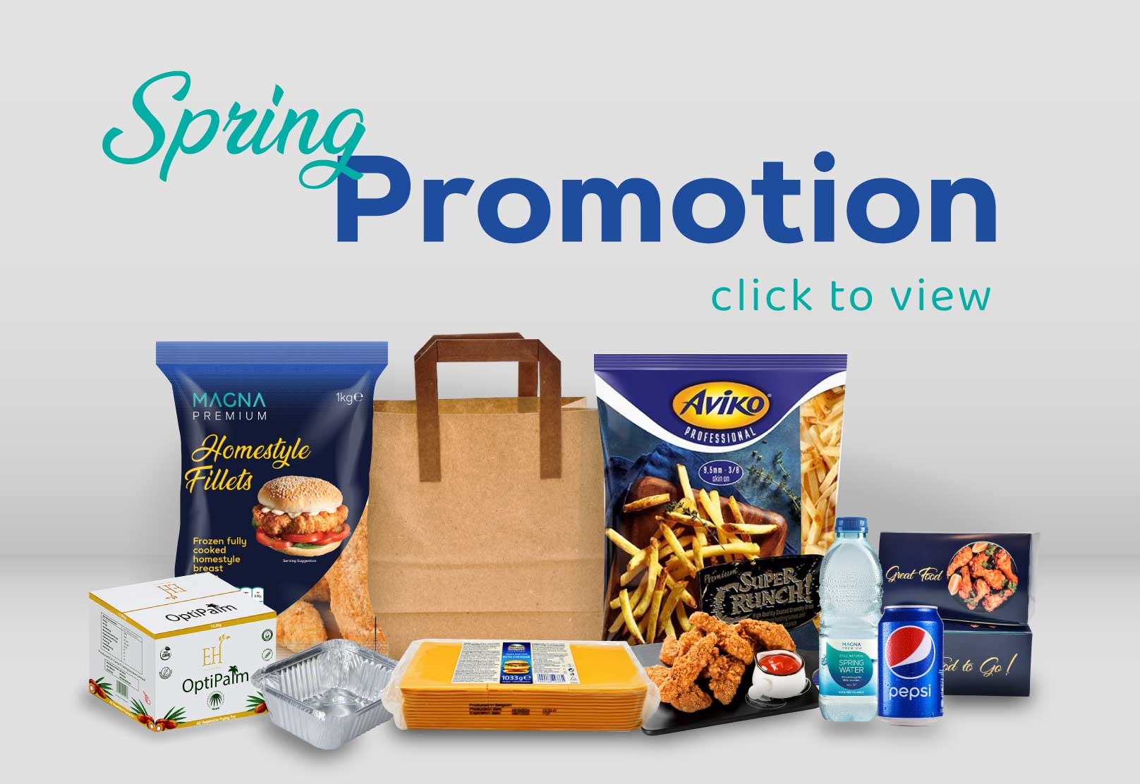 Spring promotions at Magna Foodservice offering food, packaging, cleaning and drinks to food businesses at wholesale